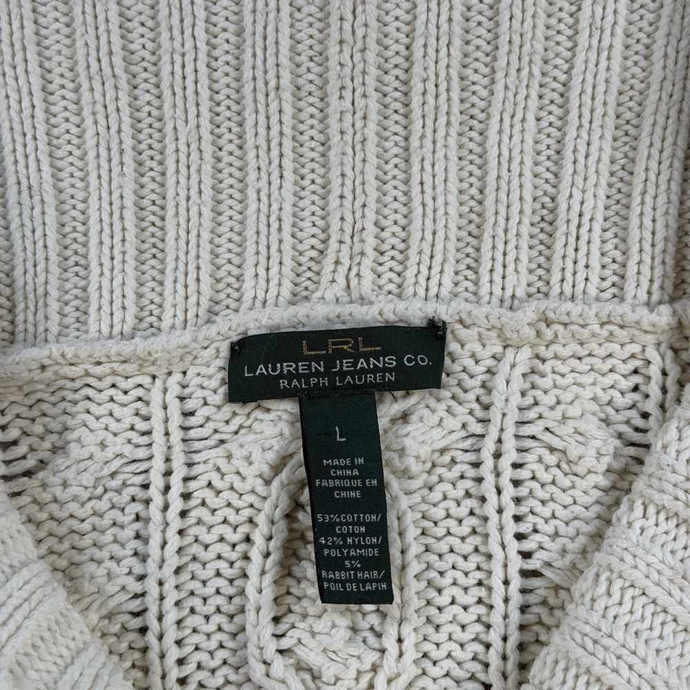 LRL Cardigan Womens Large Cream Cable Knit Shawl Collar Toggle Chunky Sweater - Picture 3 of 6